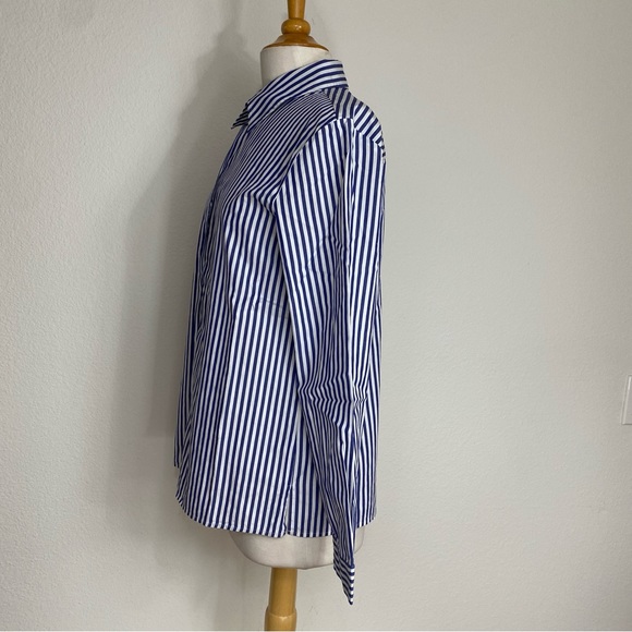 Vintage Ann Taylor Blue White Stripe Collar Button Down Long Sleeve Shirt Size L - Picture 3 of 14